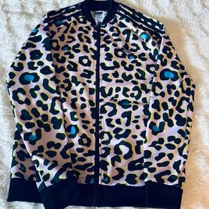 adidas Leopard Print Bomber Jacket - Pink and Blue